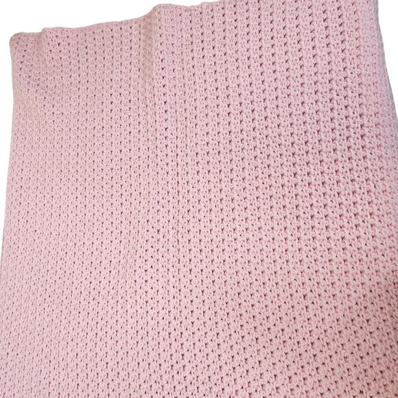 Handmade Light Pink Cable Knit Crochet Baby Blanket Throw Wrap 35"x34" Square - Picture 3 of 9